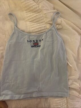 Brandy Melville Light Blue "London England" Ribbed Tank Top